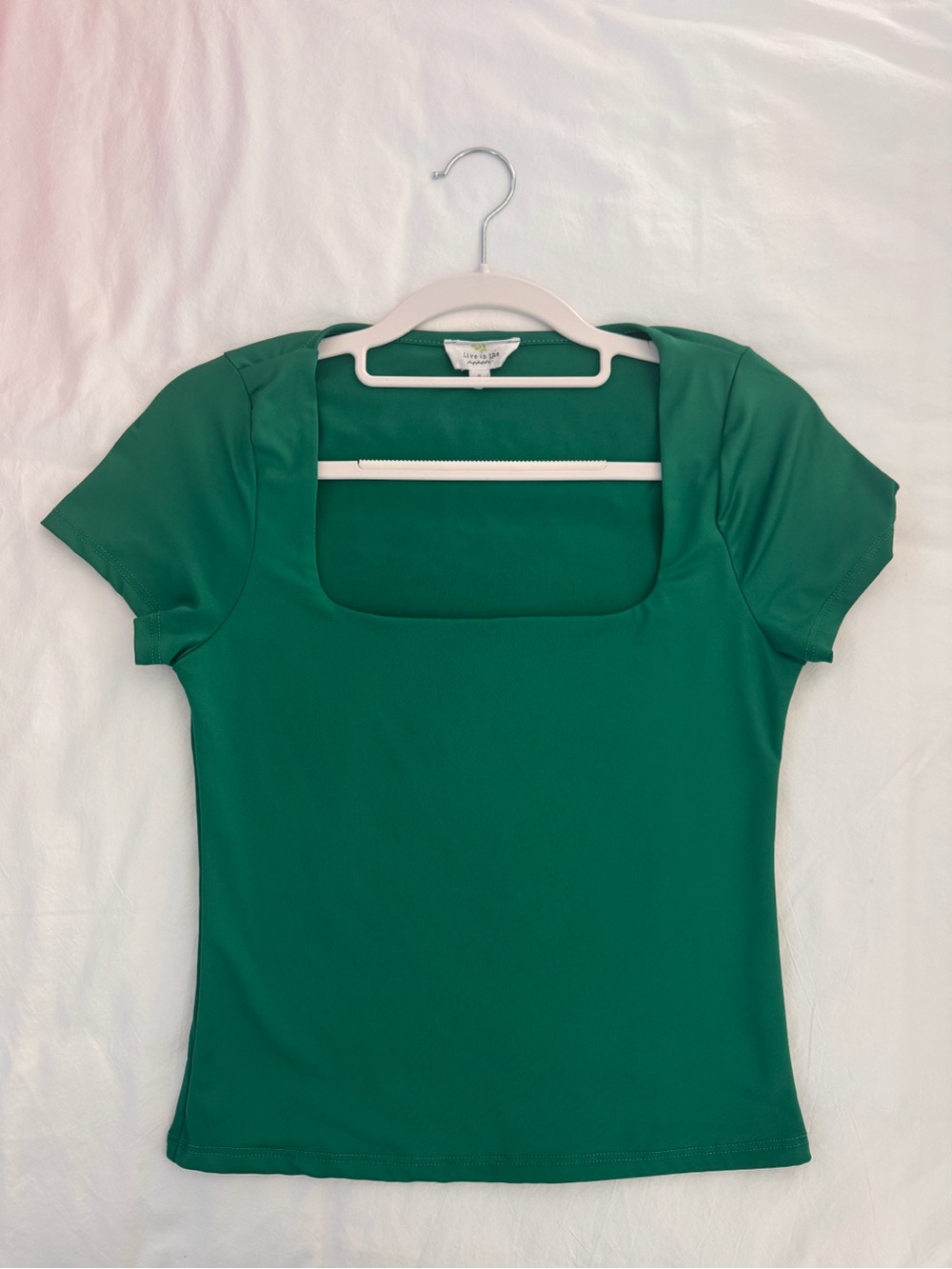 Live In The Moment Square-Neck Short Sleeve Tee in Emerald Green